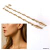 N6657b Boucles d'oreilles longues plumes pendantes acier inoxydable doré - Bijoux d'oreille en ligne artisanaux Ninanina