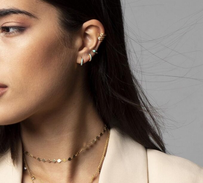 N6664b Mini créoles turquoise et plaqué or pour femme - Bijoux Boucles d oreilles en ligne Ninanina
