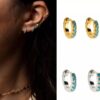 N6664c Mini créoles turquoise et plaqué or pour femme - Bijoux Boucles d oreilles en ligne Ninanina