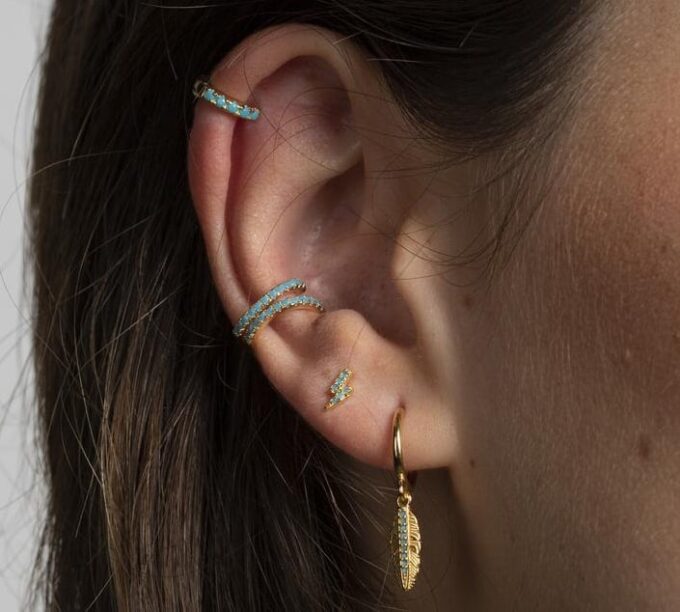 N6664d Mini créoles turquoise et plaqué or pour femme - Bijoux Boucles d oreilles en ligne Ninanina