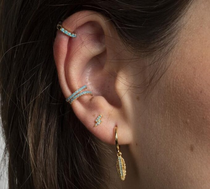 N6664g Mini créoles turquoise et plaqué or pour femme - Bijoux Boucles d oreilles en ligne Ninanina