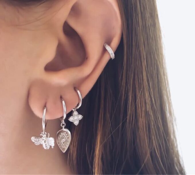 N6665 Mini créoles avec pendentif argent 925 et zircon - Bijoux Boucles d oreilles en ligne Ninanina