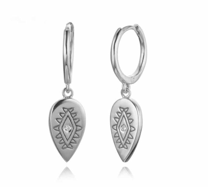 N6665A Mini créoles avec pendentif argent 925 et zircon - Bijoux Boucles d oreilles en ligne Ninanina