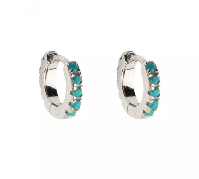 N6666 Mini créoles argent et turquoise pour femme - Bijoux Boucles d oreilles en ligne Ninanina