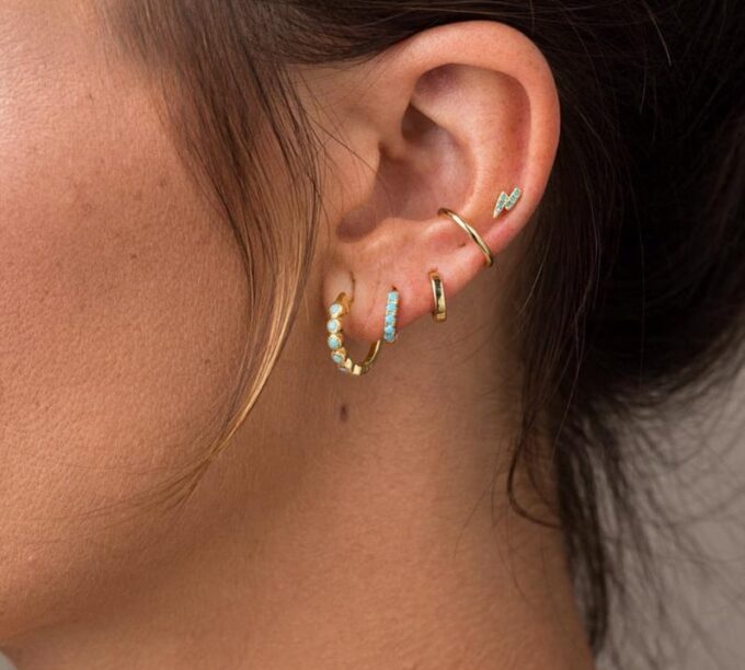 N6666B Mini créoles argent et turquoise pour femme - Bijoux Boucles d oreilles en ligne Ninanina