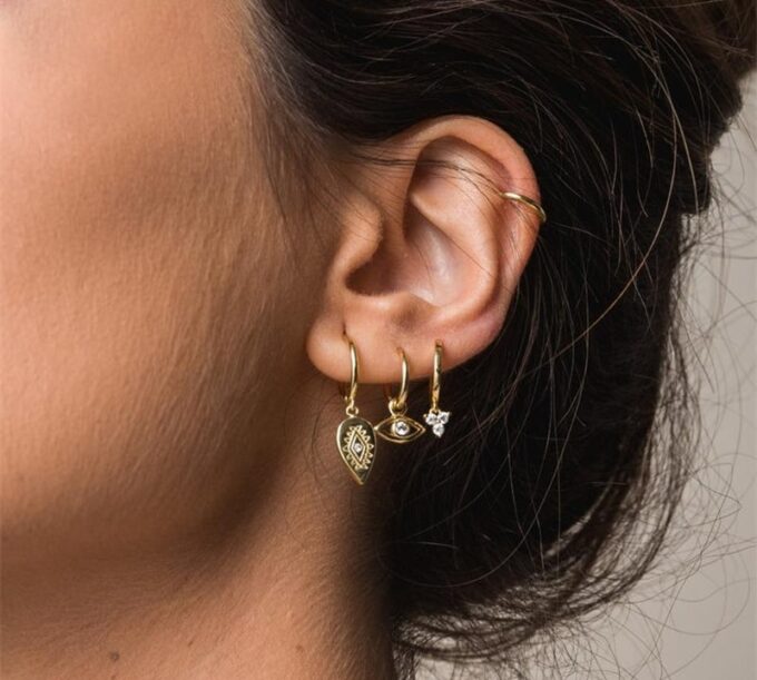 N6667d mini creoles avec pendentif plaqué or et zircon - Bijoux Boucles d oreilles en ligne Ninanina