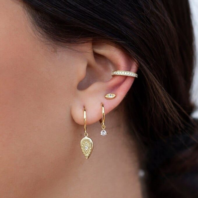 N6667f mini creoles avec pendentif plaqué or et zircon - Bijoux Boucles d oreilles en ligne Ninanina