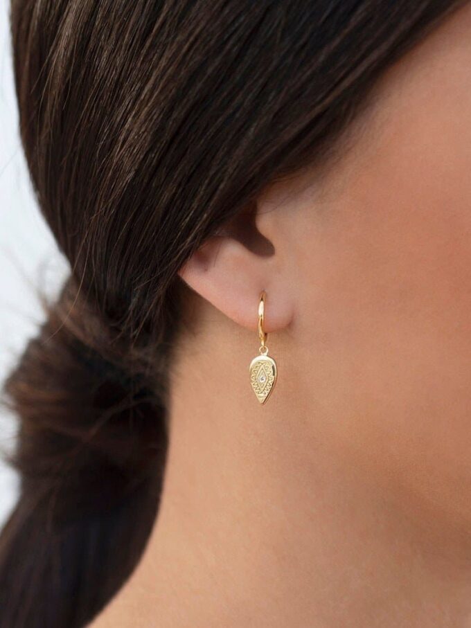 N6667Y mini creoles avec pendentif plaqué or et zircon - Bijoux Boucles d oreilles en ligne Ninanina