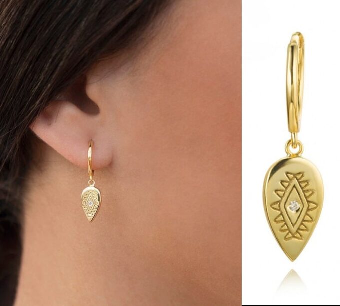 N6667z mini creoles avec pendentif plaqué or et zircon - Bijoux Boucles d oreilles en ligne Ninanina