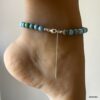 Bracelet de cheville femme avec perles à facettes bleu turquoise et fermoir mousqueton et chainette de réglage en argent 925 fait main - Bijou artisanal élégant