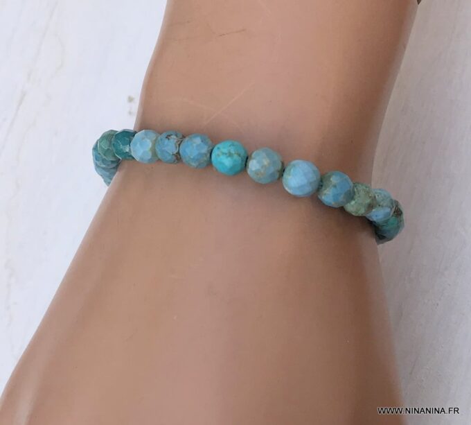 N6673a Bracelet turquoise naturelle perles à facette homme et femme - Bijoux Bracelets en ligne Ninanina