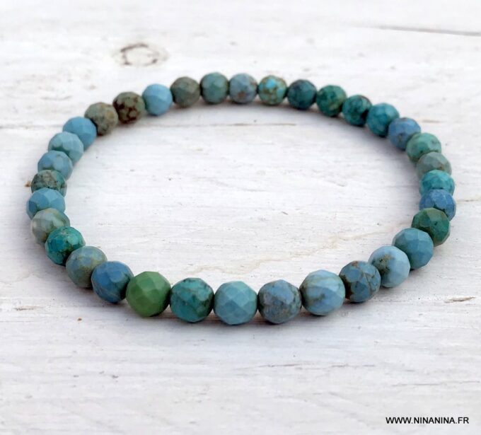N6673c Bracelet turquoise naturelle perles à facette homme et femme - Bijoux Bracelets en ligne Ninanina