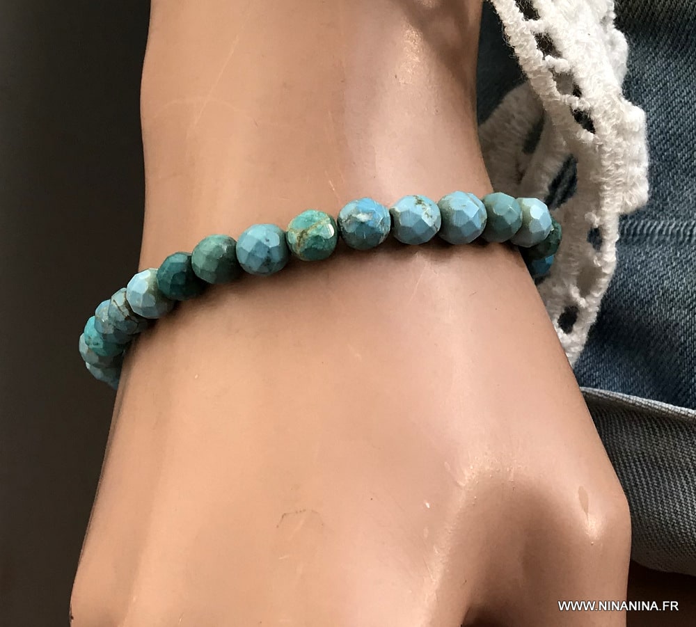 Bracelet cheville bleu turquoise naturelle argent femme - Ninanina