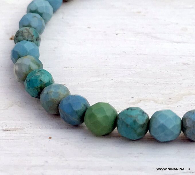 N6673e Bracelet turquoise naturelle perles à facette homme et femme - Bijoux Bracelets en ligne Ninanina