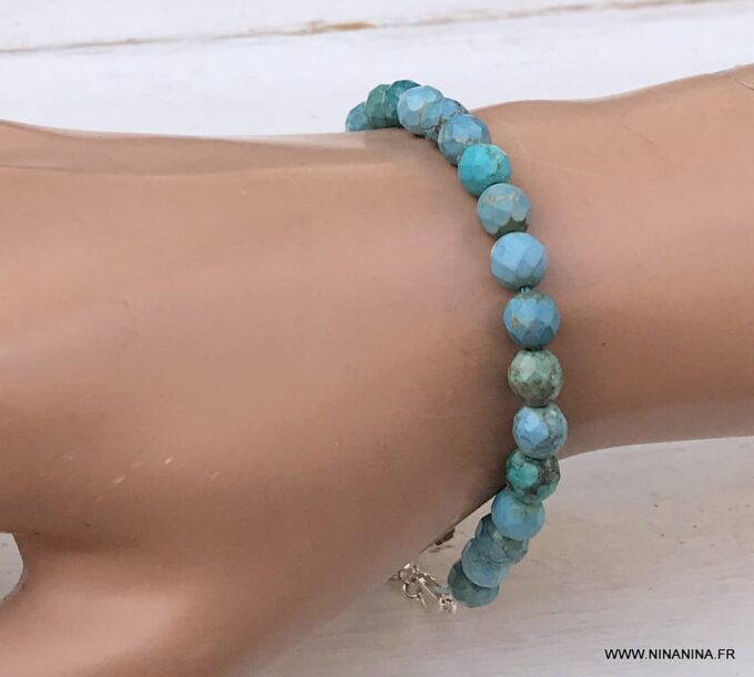 N6673f Bracelet turquoise naturelle perles à facette homme et femme - Bijoux Bracelets en ligne Ninanina