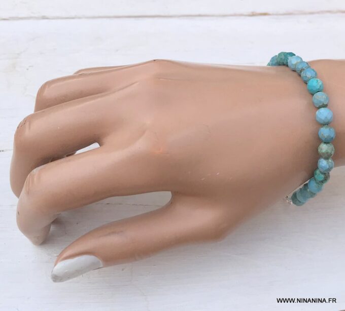 N6673h Bracelet turquoise naturelle perles à facette homme et femme - Bijoux Bracelets en ligne Ninanina