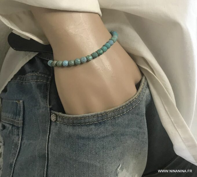 N6673I Bracelet turquoise naturelle perles à facette homme et femme - Bijoux Bracelets en ligne Ninanina