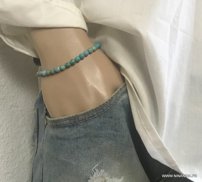 N6673J Bracelet turquoise naturelle perles à facette homme et femme - Bijoux Bracelets en ligne Ninanina