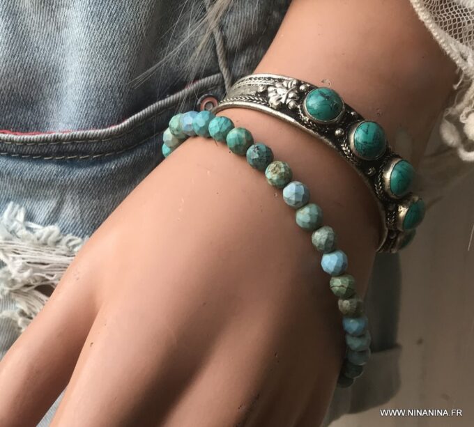 N6674b Bracelet turquoise femme et argent 925 - Bijoux Bracelets en ligne Ninanina