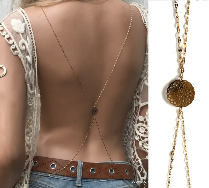 N6676a Chaine de corps or plaqué sur acier inoxydable maille fantaisie - Bijoux de corps en ligne Ninanina