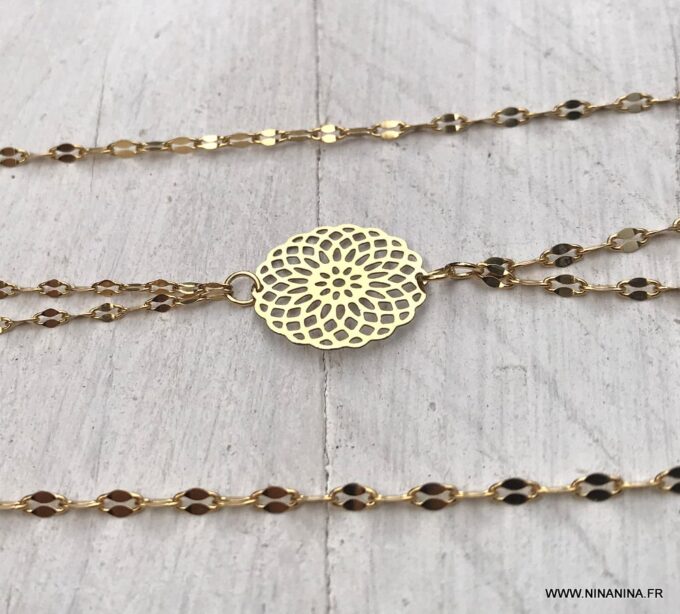 N6676h Chaine de corps or plaqué sur acier inoxydable maille fantaisie - Bijoux de corps en ligne Ninanina