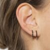 N6678 petites créoles plaqué or et zircons noirs - Bijoux Boucles d oreilles en ligne Ninanina