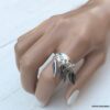 N6680a Bague plumes Argent femme style boheme chic réglable - Bijoux Bagues en ligne Ninanina