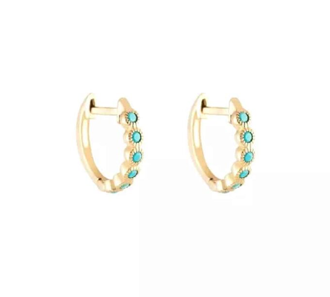 N6685a petites créoles plaqué or et zircon bleu - Bijoux Boucles d oreilles en ligne Ninanina