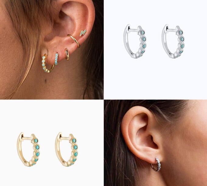 N6685b petites créoles plaqué or et zircon bleu - Bijoux Boucles d oreilles en ligne Ninanina