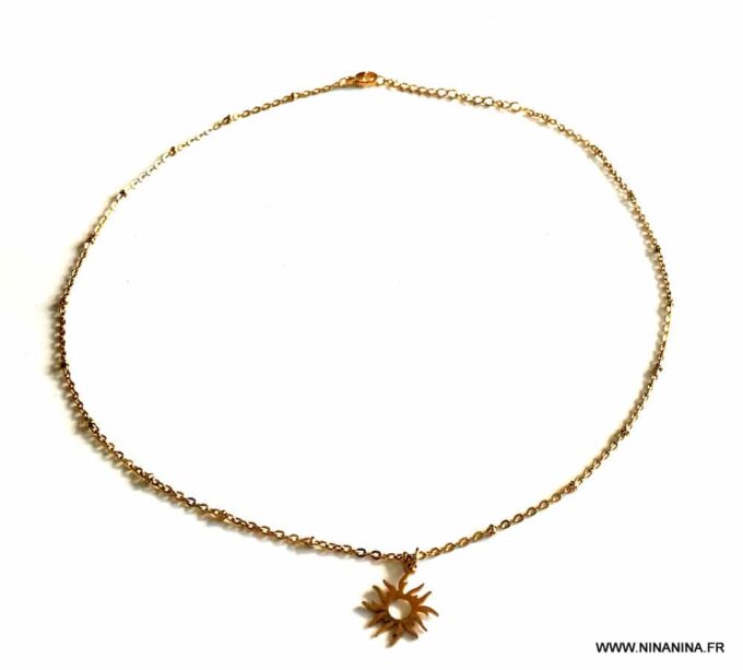 N6692c Collier pendentif soleil acier inoxydable doré plaqué or - Bijoux Colliers en ligne Ninanina
