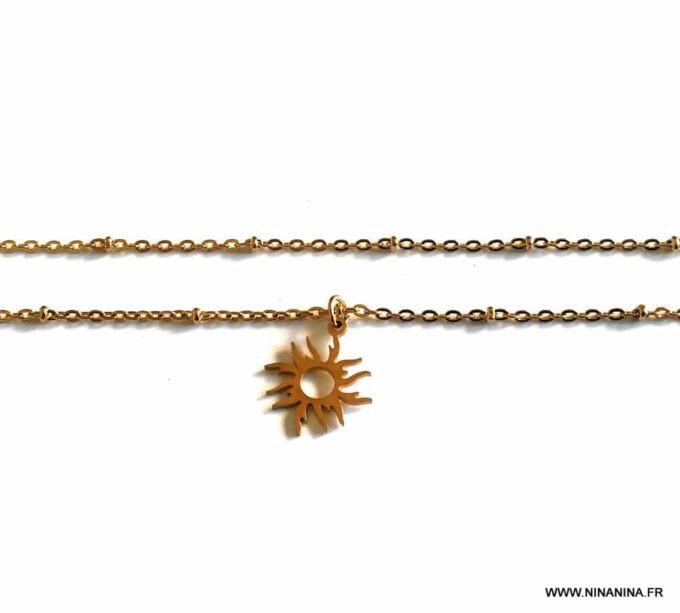 N6692e Collier pendentif soleil acier inoxydable doré plaqué or - Bijoux Colliers en ligne Ninanina