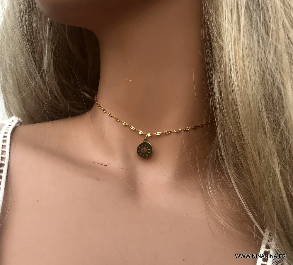 Collier main de fatma acier inoxydable doré - Ninanina