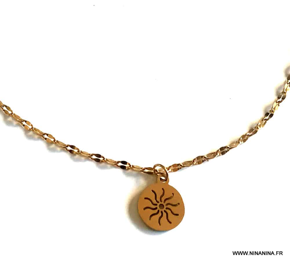 Collier ras de cou soleil acier inoxydable doré plaqué or - Ninanina