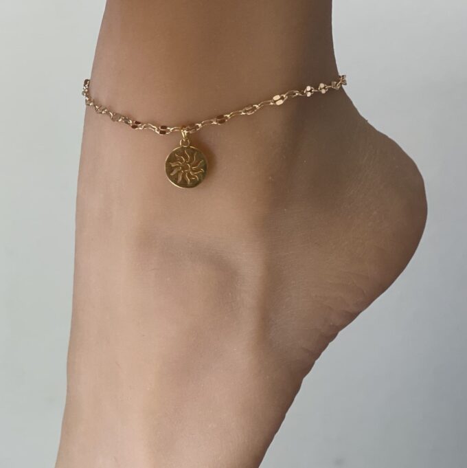 N6694a Chaine de cheville soleil doré acier inoxydable plaqué or - Bijoux de pieds femmes en ligne Ninanina