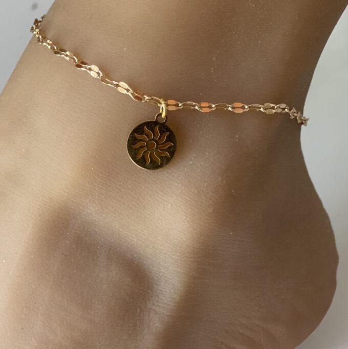 N6694b Chaine de cheville soleil doré acier inoxydable plaqué or - Bijoux de pieds femmes en ligne Ninanina