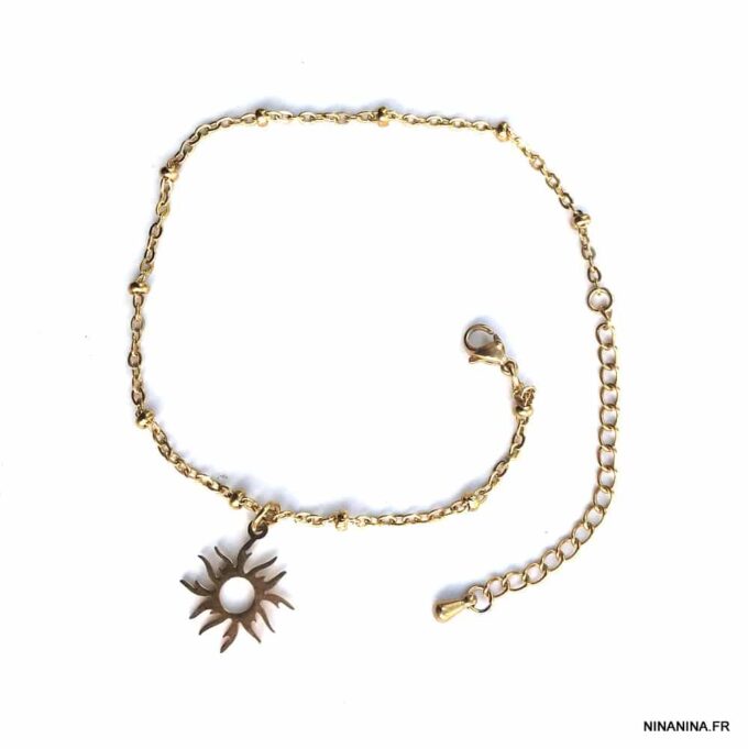 N6695h Chaine de cheville pendentif soleil doré acier inoxydable plaqué or - Bijoux Chaines de cheville en ligne Ninanina