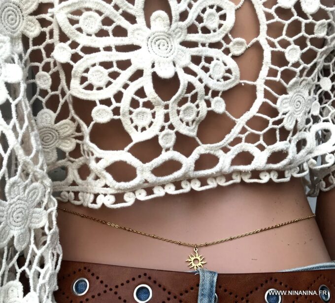 N6696f Collier autour de la taille pendentif soleil doré acier inoxydable plaqué or - Bijoux Chaines en ligne Ninanina