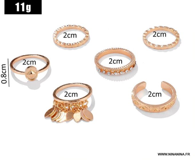 N6698a lot bagues dorées femme style boheme chic - Bijoux Bagues en ligne Ninanina