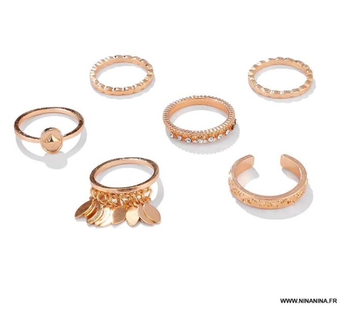 N6698b lot bagues dorées femme style boheme chic - Bijoux Bagues en ligne Ninanina