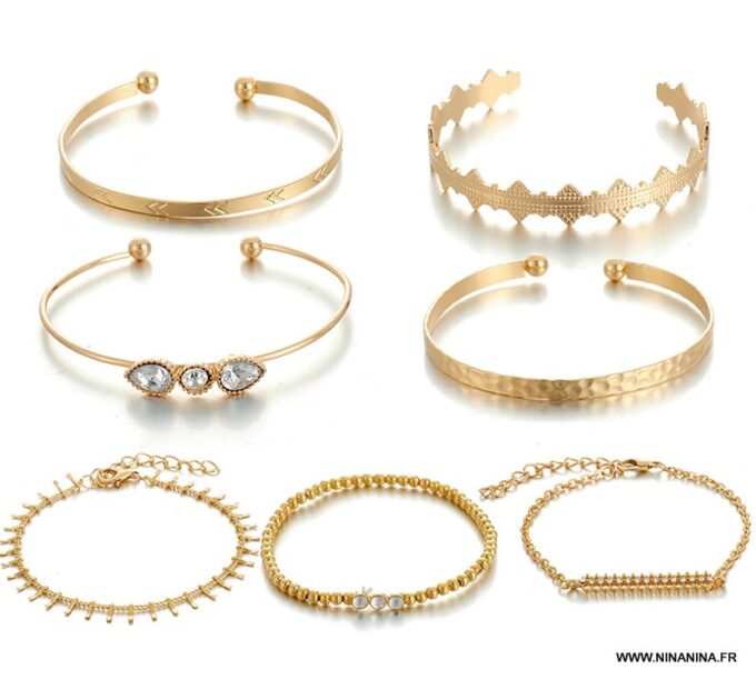 N6699a Ensemble de bracelets femme dorés style boheme chic - Bijoux Bracelets en ligne Ninanina