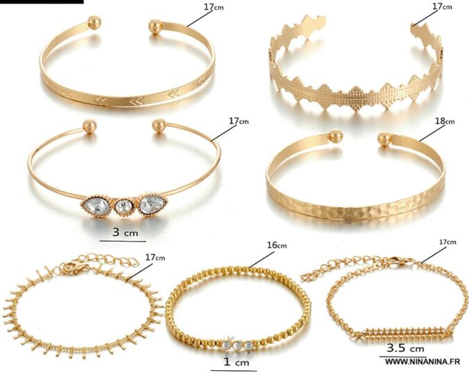N6699b Ensemble de bracelets femme dorés style boheme chic - Bijoux Bracelets en ligne Ninanina