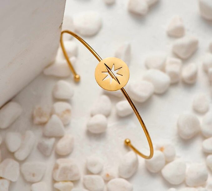 N6705a Bracelet jonc etoile Acier inoxydable doré boheme chic - Bijoux Bracelets en ligne Ninanina