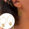 N6706 Creoles pendentif rond Acier inoxydable doré boheme chic - Bijoux Boucles d oreilles en ligne Ninanina