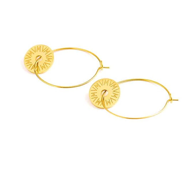 N6706c Creoles pendentif rond Acier inoxydable doré boheme chic - Bijoux Boucles d oreilles en ligne Ninanina