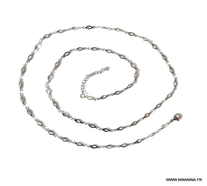 N6711c collier ventre femme - chaine de taille losange acier argenté - Bijoux Chaines en ligne Ninanina