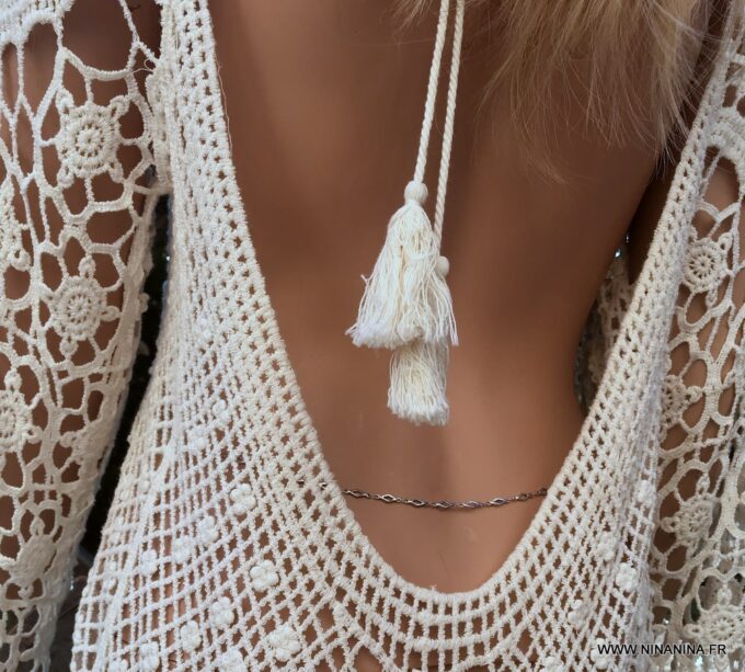 N6711g Collier ventre femme losange acier inoxydable argenté - Bijoux Chaines en ligne Ninanina