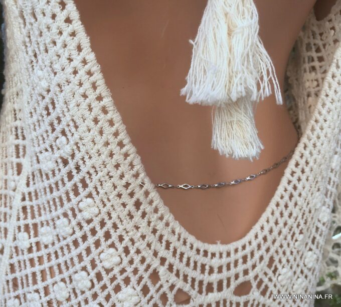 N6711h Collier ventre femme losange acier inoxydable argenté - Bijoux Chaines en ligne Ninanina