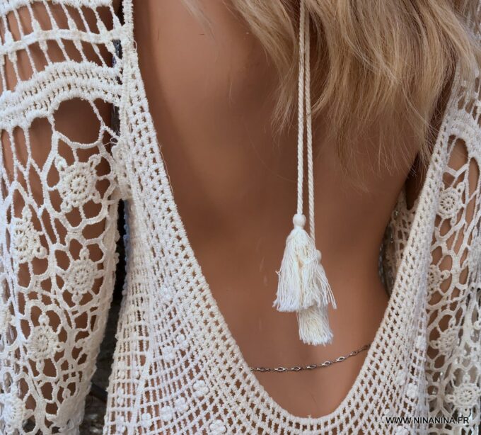 N6711j Collier ventre femme losange acier inoxydable argenté - Bijoux Chaines en ligne Ninanina