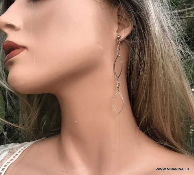 N6718 Boucles d'oreilles bohème chic longues acier inoxydable argenté - Bijoux Boucles d oreilles fantaisie Ninanina