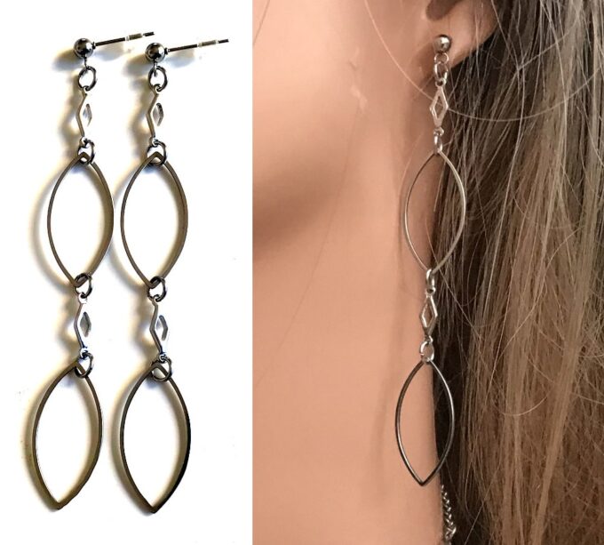 N6718a Boucles d'oreilles bohème chic longues acier inoxydable argenté - Bijoux Boucles d oreilles fantaisie Ninanina